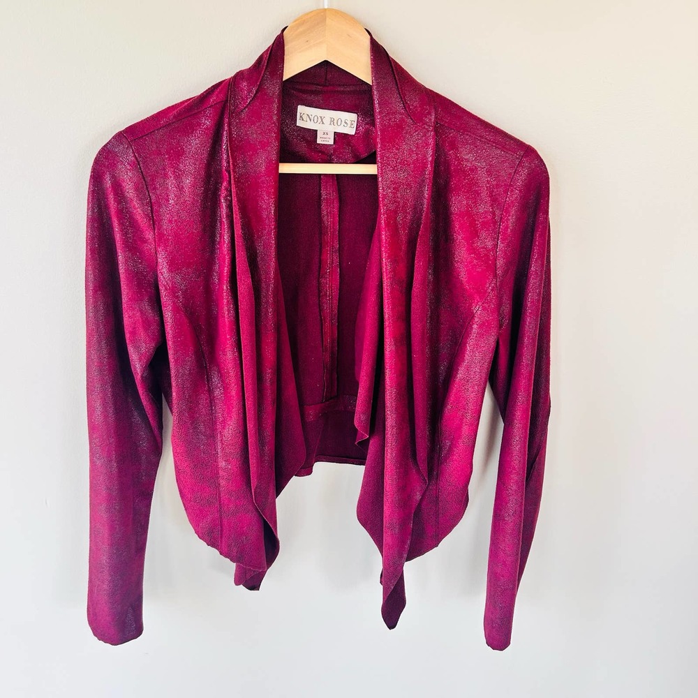 Knox Rose size XS red suede reptile embossed open front cropped jacket animal